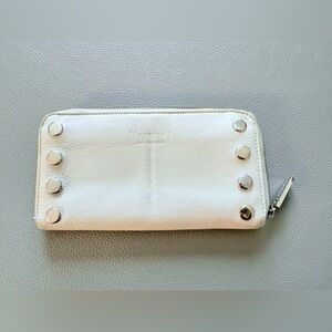 Hammitt Large Soft Leather Zip Close Wallet in Ivory/Silver